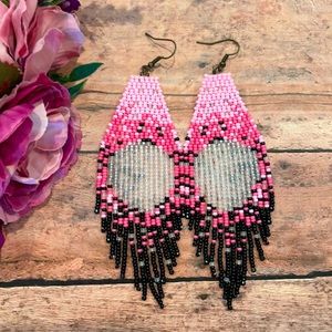 Pink beaded earring